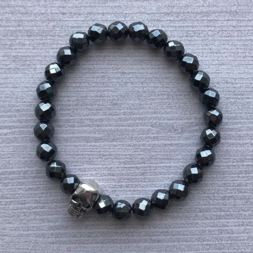 Hematite & Silver Skull Bracelet
